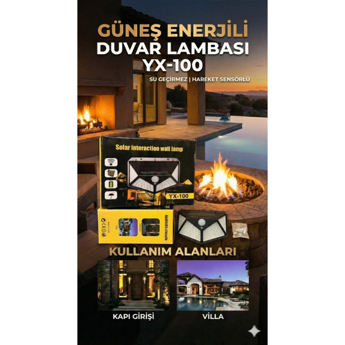 USLUCAN ALIŞVERİŞ 100 Led DIŞ Mekan Solar Aydınlatma Fotoselli Solar Lamba Hareket Sensörlü