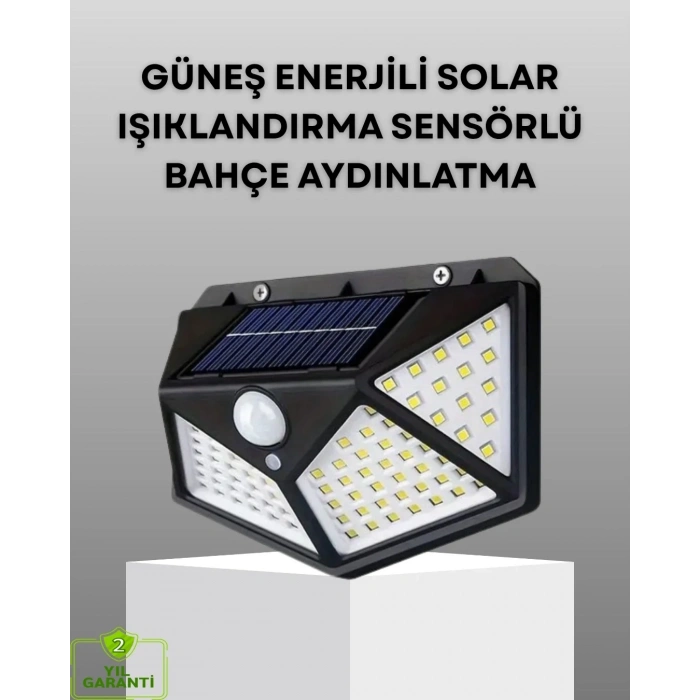 USLUCAN ALIŞVERİŞ 100 LED Solar Lamba Hareket Algılamalı Bahçe Duvar Dış Mekan Aydınlatma