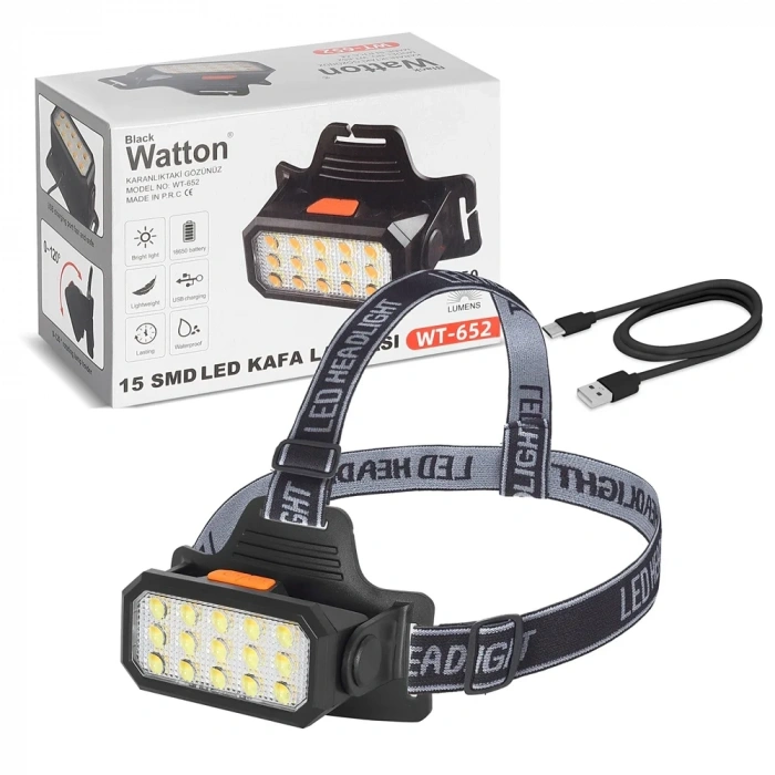 USLUCAN ALIŞVERİŞ 15 LEDLİ SARI / BEYAZ ŞARJLI KAFA LAMBASI WATTON WT-652