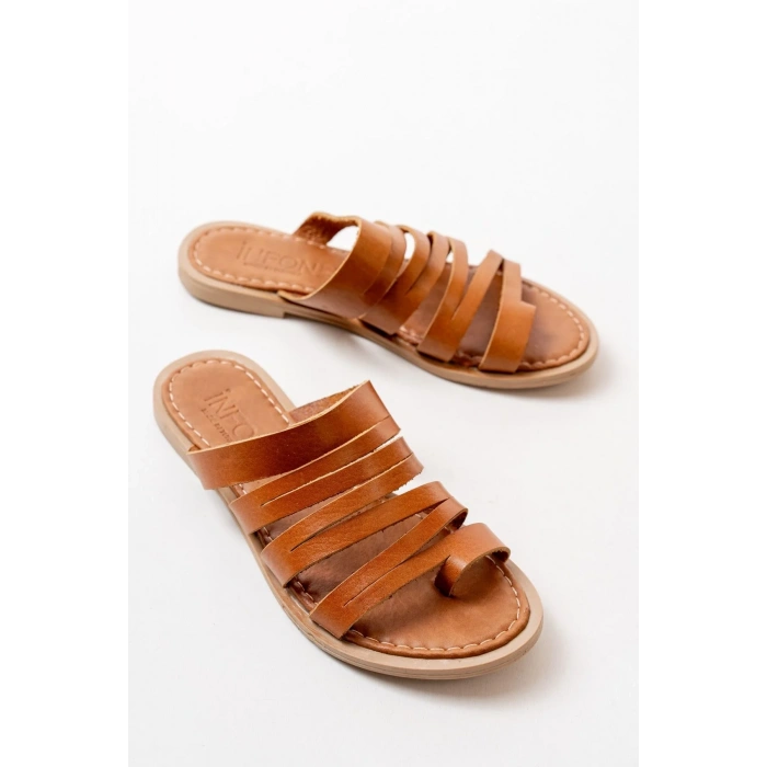 USLUCAN ALIŞVERİŞ 169-082 Taba Ortopedik Hakiki Deri Kadın Terlik