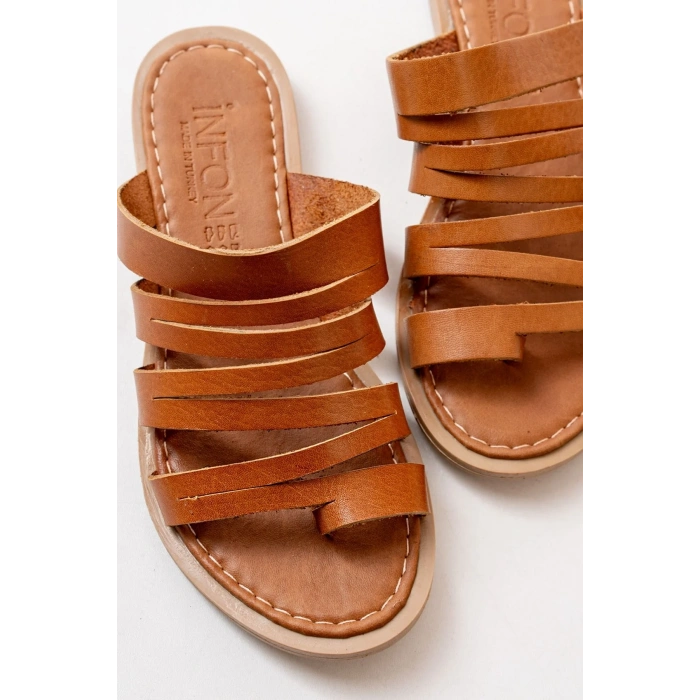 USLUCAN ALIŞVERİŞ 169-082 Taba Ortopedik Hakiki Deri Kadın Terlik