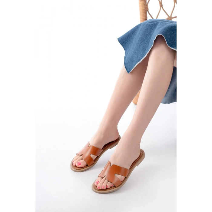 USLUCAN ALIŞVERİŞ 169-6100 Taba Ortopedik Hakiki Deri Kadın Terlik