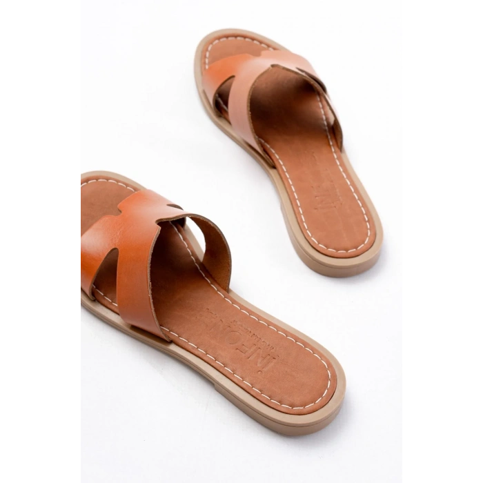 USLUCAN ALIŞVERİŞ 169-6100 Taba Ortopedik Hakiki Deri Kadın Terlik