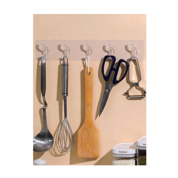 USLUCAN ALIŞVERİŞ 2 Adet Kendinden Yapışkanlı Güçlü Şeffaf 5li Askılık - Kapı Arkası Mutfak Duvar Banyo