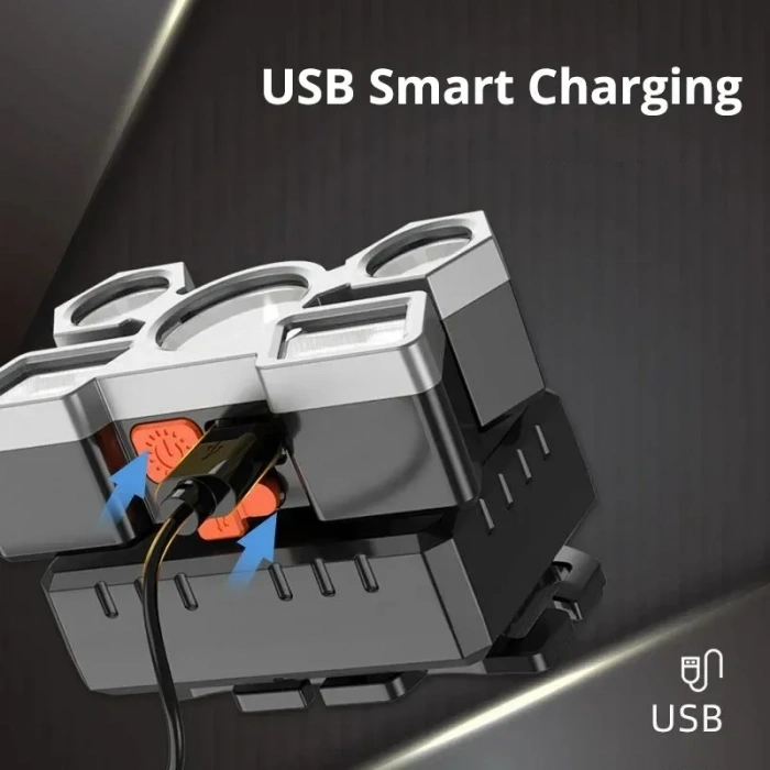 USLUCAN ALIŞVERİŞ 212 Model Şarjlı 5 Led 4 Modlu Cob Led Avcı Balıkçı Kamp Süper Kafa Lambası
