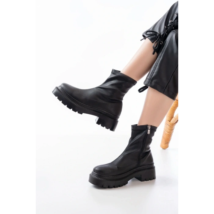 USLUCAN ALIŞVERİŞ 236-2011 Siyah Streç Fermuarlı Günlük Kadın Bot