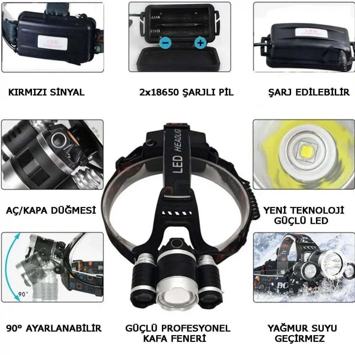 USLUCAN ALIŞVERİŞ 3 Başlıklı Şarjlı Kafa Feneri Wt-256