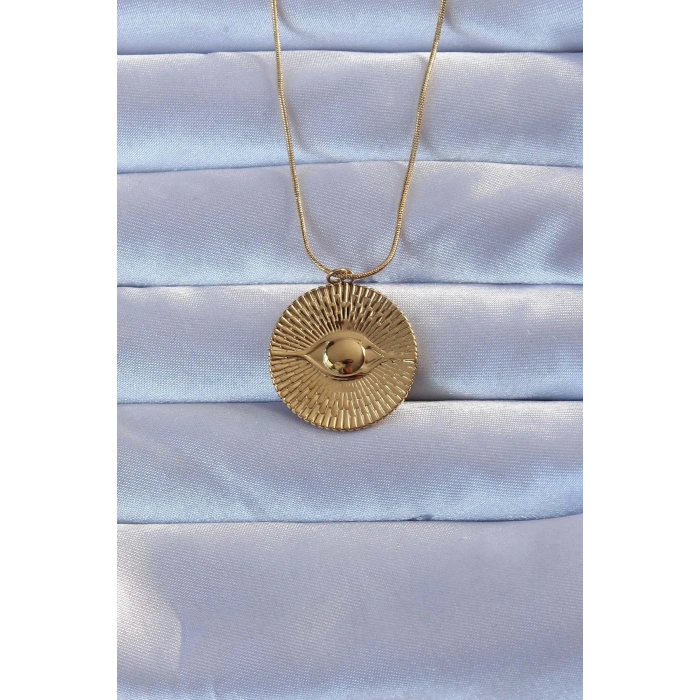 USLUCAN ALIŞVERİŞ 316L Altın Renk İşlemeli Göz Kolye