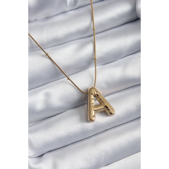 USLUCAN ALIŞVERİŞ 316L Çelik Gold Renk Bubble A Harf Model Kadın Kolye