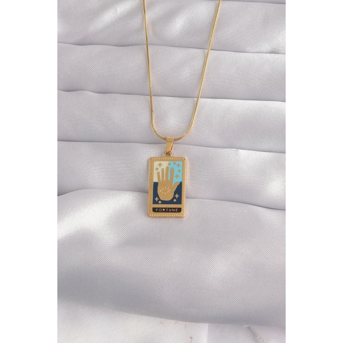 USLUCAN ALIŞVERİŞ 316L Çelik Gold Renk Karışık Mineli El Figür Tarot Kolye
