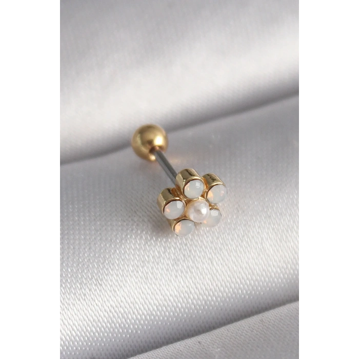 USLUCAN ALIŞVERİŞ 316L Çelik Gold Renk Zirkon Taşlı Çiçek Model Tragus Piercing