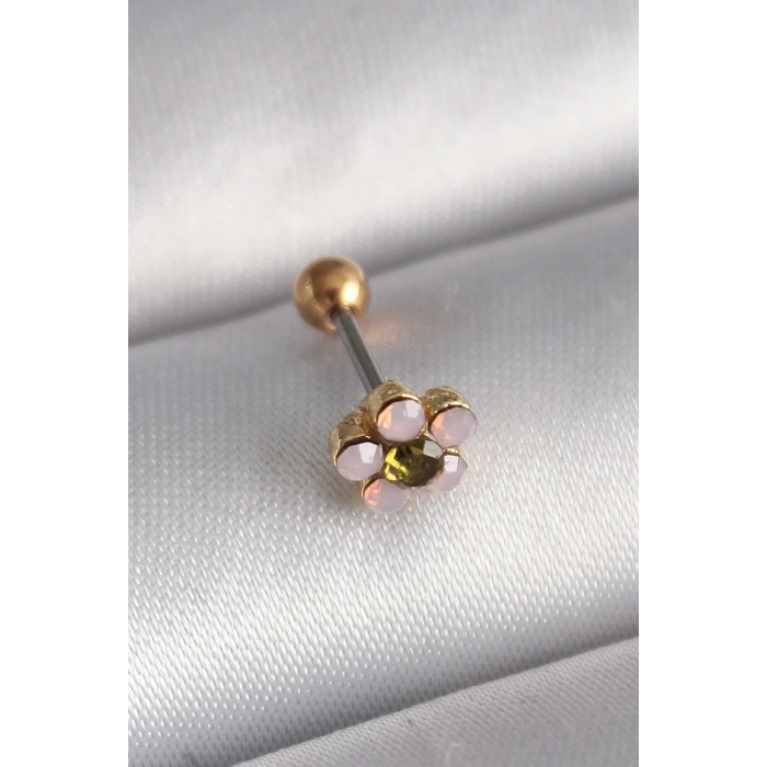 USLUCAN ALIŞVERİŞ 316L Çelik Gold Renk Zirkon Taşlı Çiçek Tragus Piercing