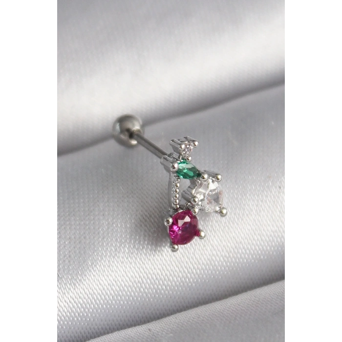 USLUCAN ALIŞVERİŞ 316L Çelik Gümüş Renk Zirkon Taşlı Tragus Piercing