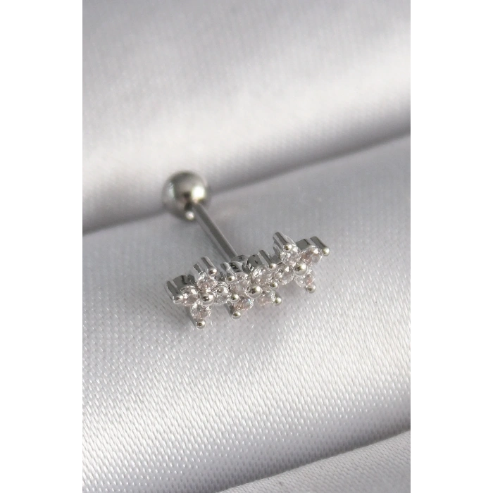 USLUCAN ALIŞVERİŞ 316L Çelik Gümüş Renk Zirkon Taşlı Yonca Tragus Piercing