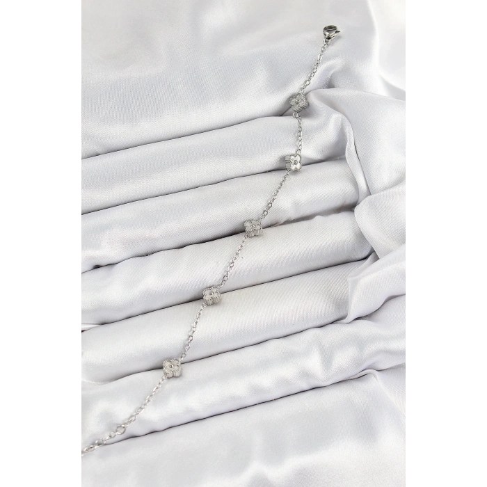 USLUCAN ALIŞVERİŞ 316L Çelik Yonca Model Gümüş Renk Kadın Bileklik