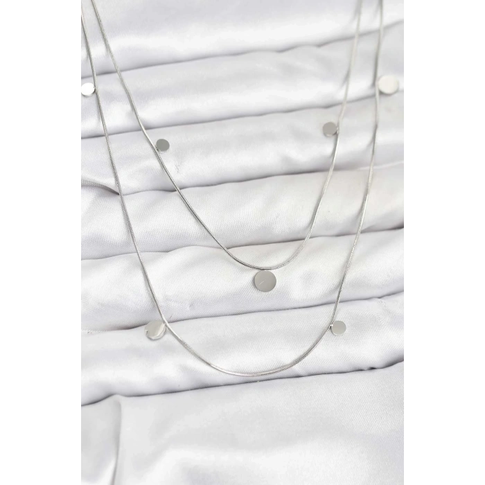 USLUCAN ALIŞVERİŞ 316L Çelik Zincir Gümüş Renk Pullu Kadın Kolye