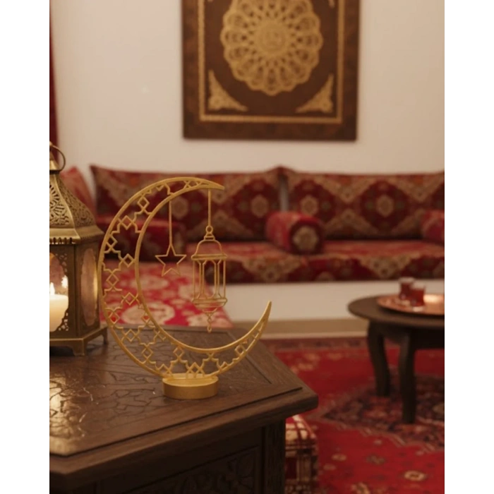 USLUCAN ALIŞVERİŞ 3D Ramazan Dekor Özel Baskı Hilal Yıldız Masa Üstü