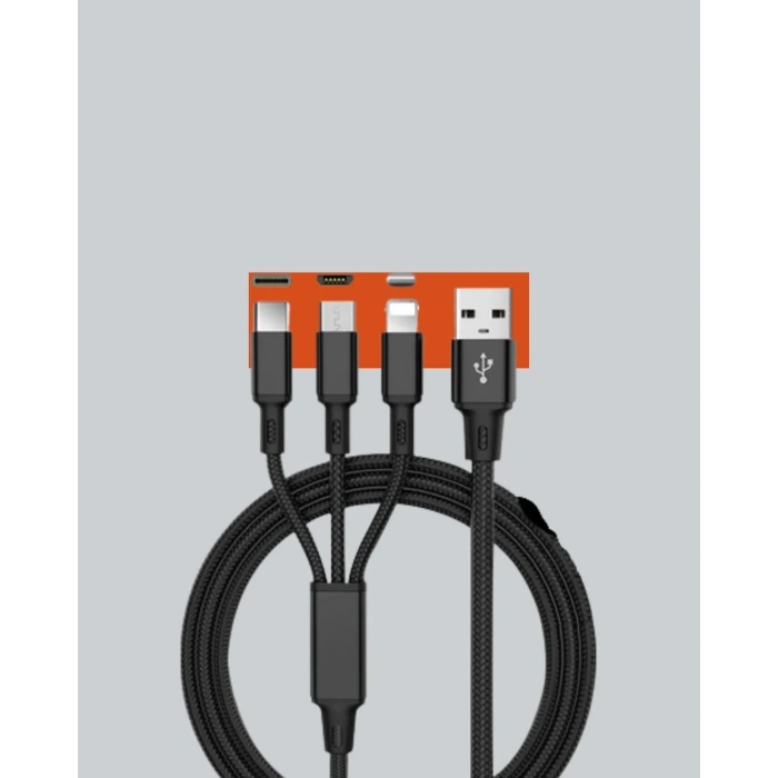 USLUCAN ALIŞVERİŞ 3’ü 1 Arada Hızlı Şarj Kablosu – iOS Android Type-C Uyumlu