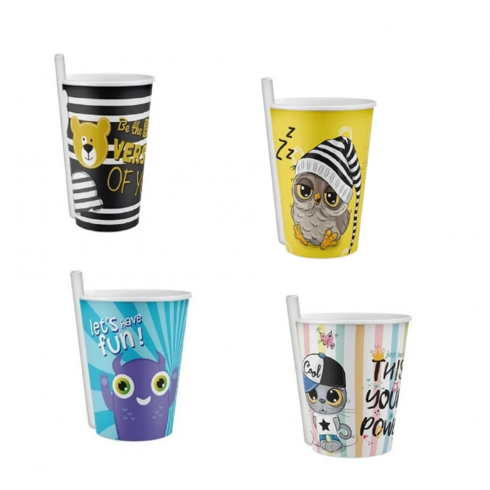 USLUCAN ALIŞVERİŞ 4 Adet Kendinden Pipetli Bardak 400 Ml