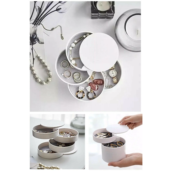 USLUCAN ALIŞVERİŞ 4 Katlı Dönebilen Silindir Takı Ve Makyaj Organizer Kutusu