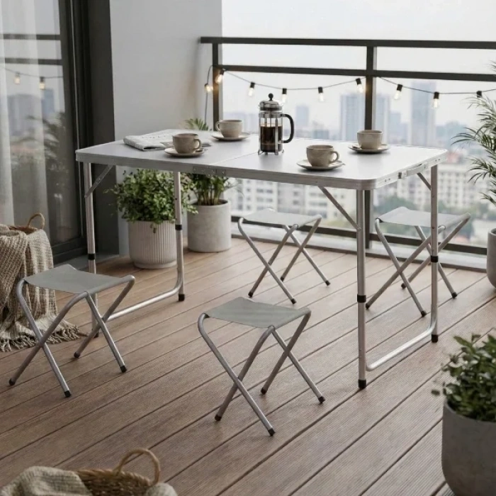 USLUCAN ALIŞVERİŞ 4 Sandalyeli Katlanabilir Masa Seti