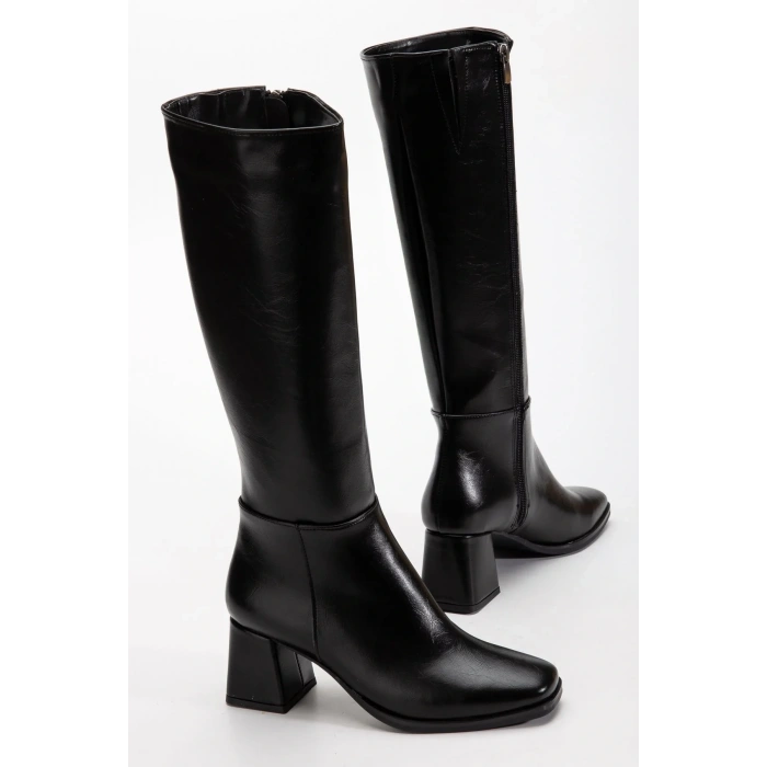 USLUCAN ALIŞVERİŞ 4804 Siyah Kırışık Fermuarlı Günlük Bayan Çizme