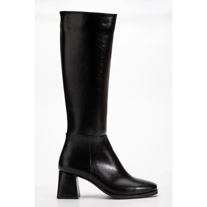 USLUCAN ALIŞVERİŞ 4804 Siyah Kırışık Fermuarlı Günlük Bayan Çizme