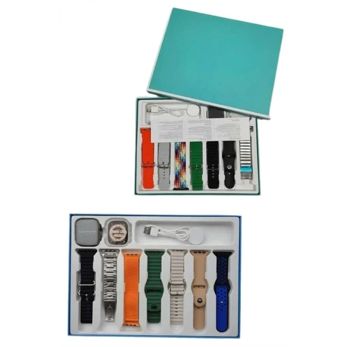 USLUCAN ALIŞVERİŞ 7 Kordonlu Unisex Akıllı Saat Çoklu Kordon Seçeneği Amoled Ekran