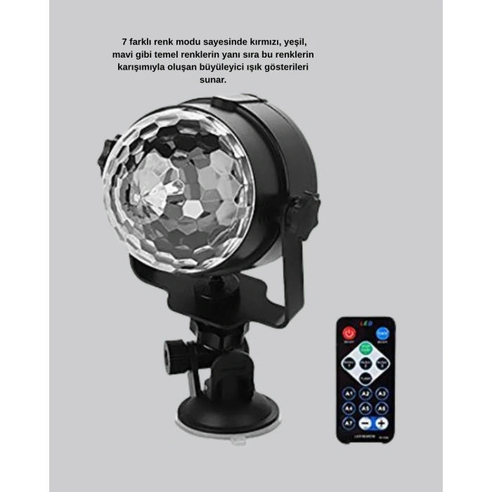 USLUCAN ALIŞVERİŞ 7 Renk Modlu Müzik Sensörlü Disko Topu – LED Işıklı Parti Aydınlatması