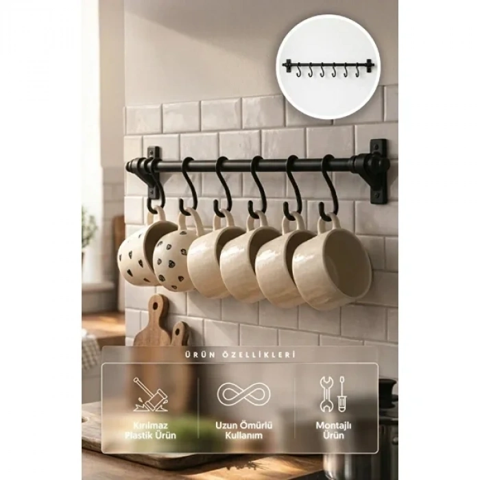 USLUCAN ALIŞVERİŞ 8 Kancalı Yapışkanlı Askı Aparatı