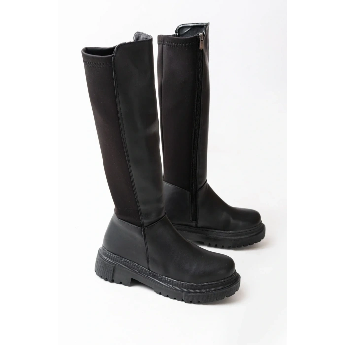 USLUCAN ALIŞVERİŞ 812-305 Siyah Arkası Streç Fermuarlı Günlük Kadın Çizme