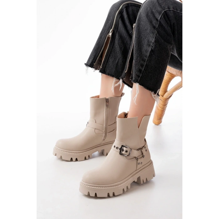 USLUCAN ALIŞVERİŞ 868-2015 Bej Fermuarlı Günlük Kadın Bot