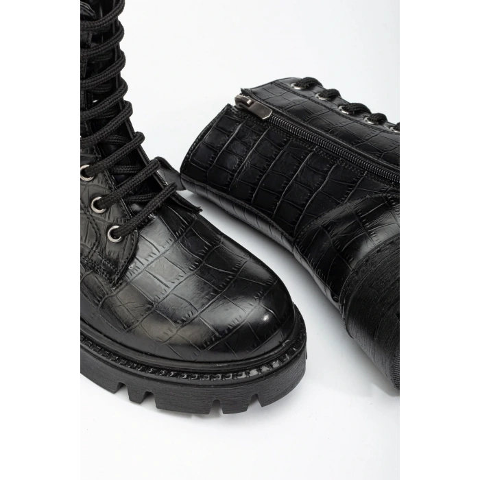 USLUCAN ALIŞVERİŞ 868-2289 Siyah Kroko Bağcıklı Fermuarlı Günlük Kadın Bot