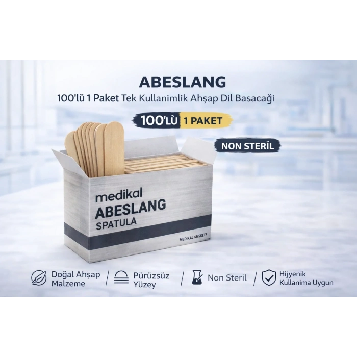 USLUCAN ALIŞVERİŞ Abeslang 100lü 1 Paket Tek Kullanımlık Ahşap Dil Basacağı Medikal Spatula