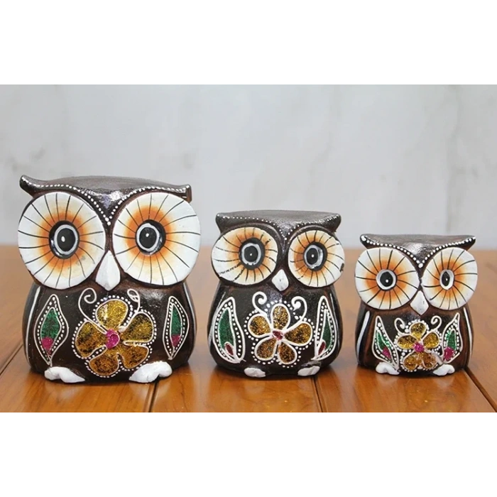 USLUCAN ALIŞVERİŞ Ahşap 3lü Baykuş Seti Model 1