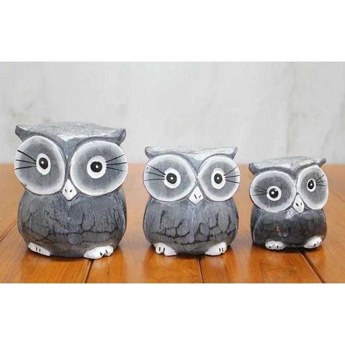 USLUCAN ALIŞVERİŞ Ahşap 3lü Baykuş Seti Model 2