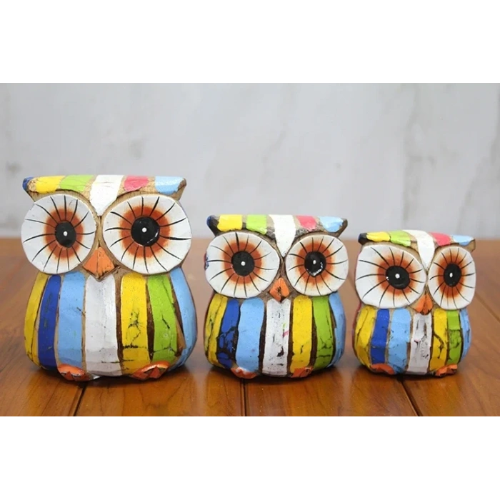 USLUCAN ALIŞVERİŞ Ahşap 3lü Baykuş Seti Model 4