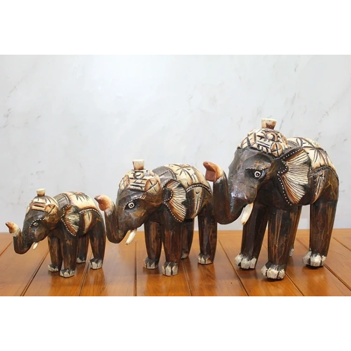 USLUCAN ALIŞVERİŞ Ahşap 3lü Fil Seti