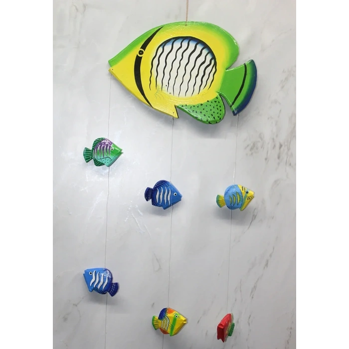 USLUCAN ALIŞVERİŞ Ahşap Balıklı Rüzgar Çanı