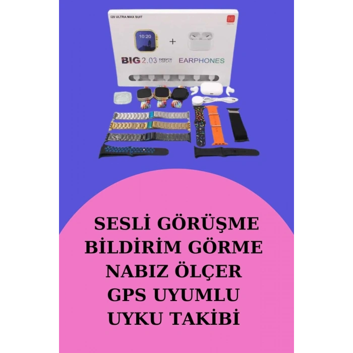 USLUCAN ALIŞVERİŞ Akıllı Saat Bluetooth Kulaklık Hediyeli Bildirim Görme Sesli Görüşme Çoklu Kordon