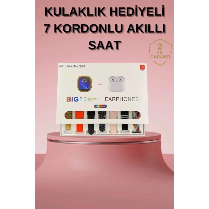 USLUCAN ALIŞVERİŞ Akıllı Saat Bluetooth Kulaklık Hediyeli Bildirim Görme Sesli Görüşme Çoklu Kordon