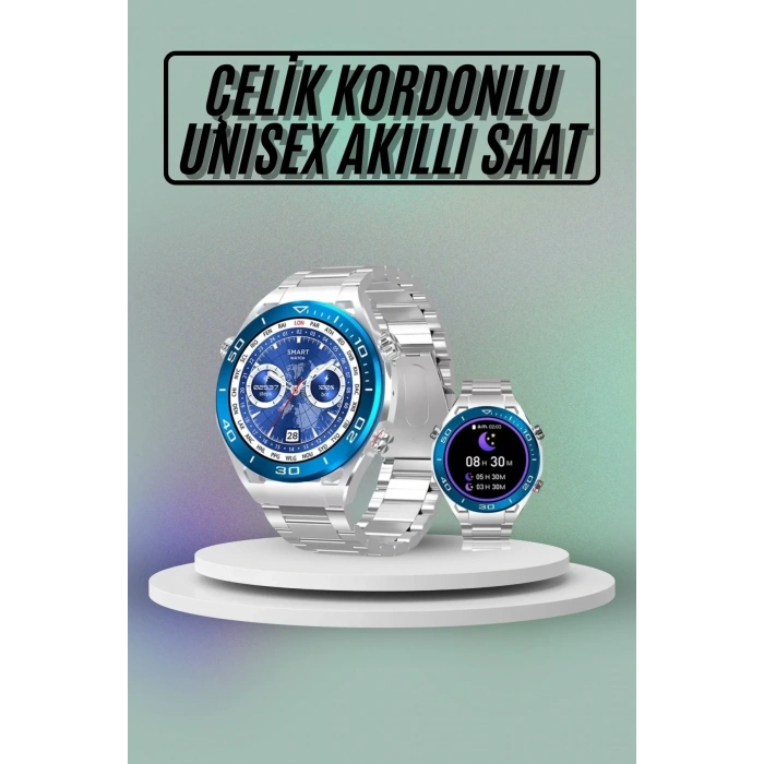 USLUCAN ALIŞVERİŞ Akıllı Saat Çelik Kordonlu Amoled Ekran Android ve İOS Uyumlu Çağrı Cevaplayabilen