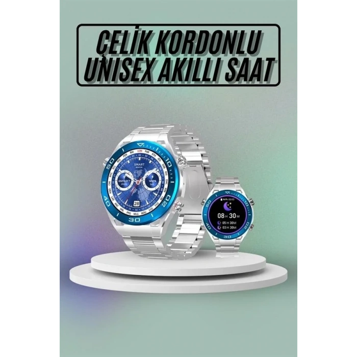 USLUCAN ALIŞVERİŞ Akıllı Saat Çelik Kordonlu Amoled Ekran Android ve İOS Uyumlu Çağrı Cevaplayabilen