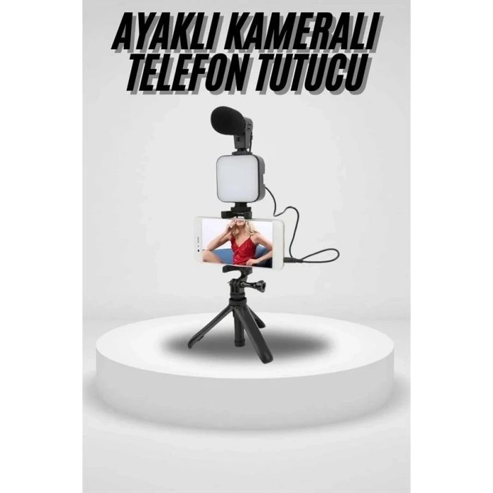 USLUCAN ALIŞVERİŞ Akıllı Telefon Vlog Kiti Tripod Mini Mikrofonlu Telefon Tutucu