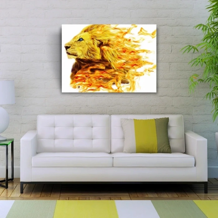 USLUCAN ALIŞVERİŞ Alevler ve Erkek Arslan Kanvas Tablo 50 x 70