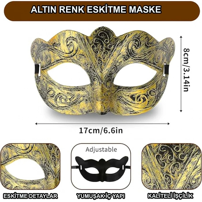 USLUCAN ALIŞVERİŞ Altın Renk Eskitme Balo Maskesi