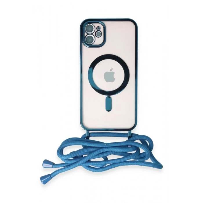 USLUCAN ALIŞVERİŞ Apple iPhone 11 Kılıf Divo Lazer Askılı Magsafe Kapak - Sierra Blue