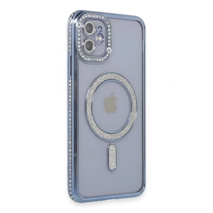 USLUCAN ALIŞVERİŞ Apple iPhone 11 Kılıf Joke Simli Magneticsafe Kılıf - Mavi