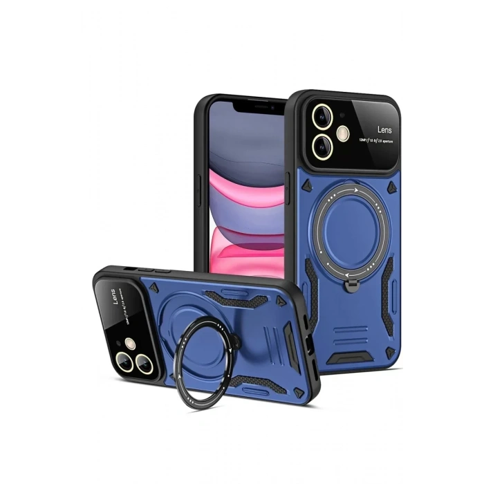 USLUCAN ALIŞVERİŞ Apple iPhone 11 Kılıf Joy Lens Standlı Kapak - Lacivert