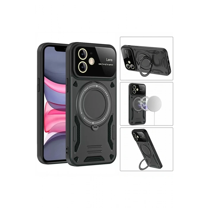 USLUCAN ALIŞVERİŞ Apple iPhone 11 Kılıf Joy Lens Standlı Kapak - Mor